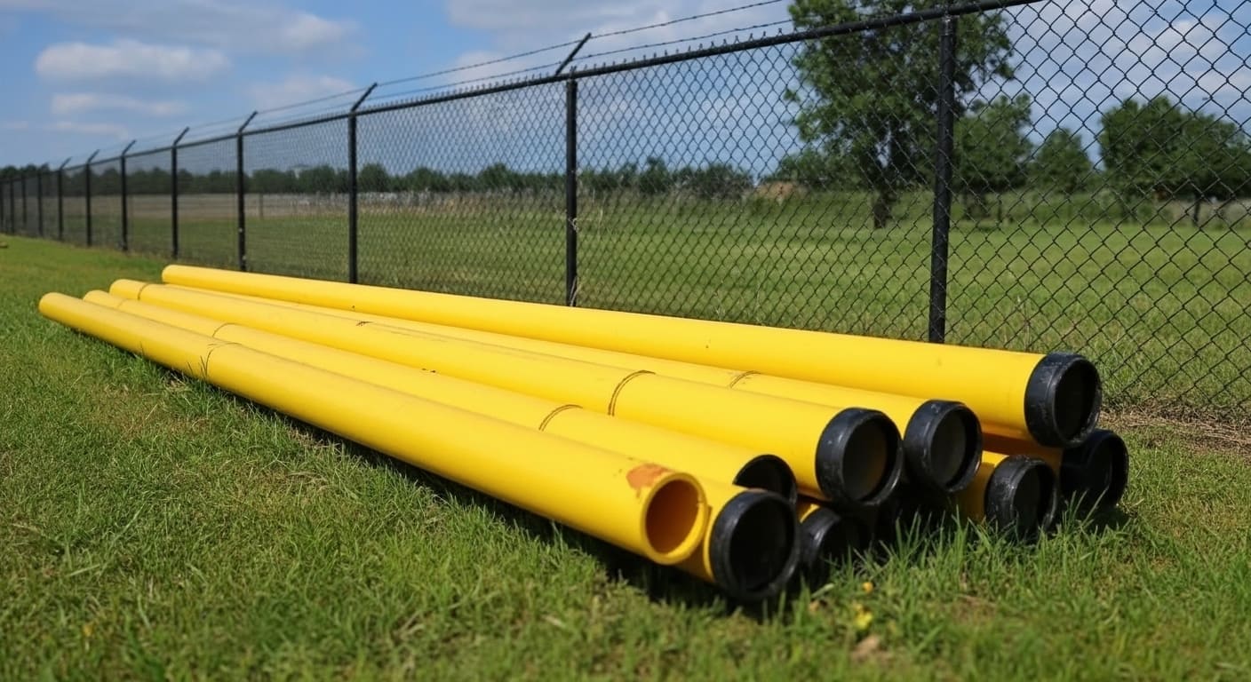 water pipes stacked outdoor on rainy day