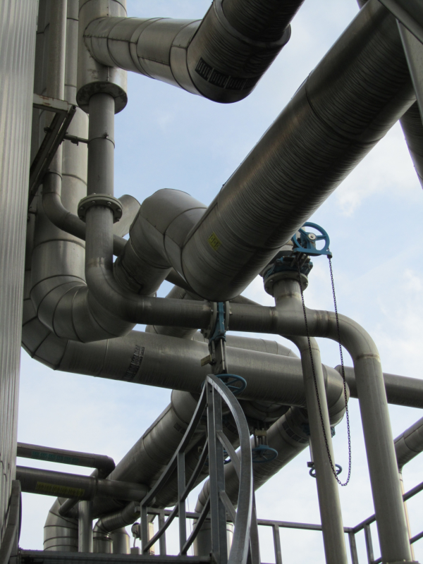 Piping on a biogas plant.