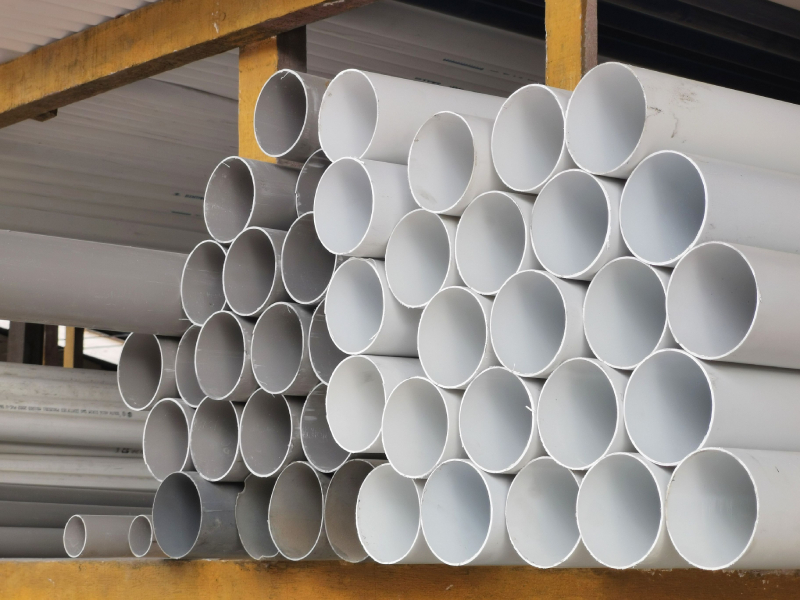 Various type and size pvc pipes stack on shelf