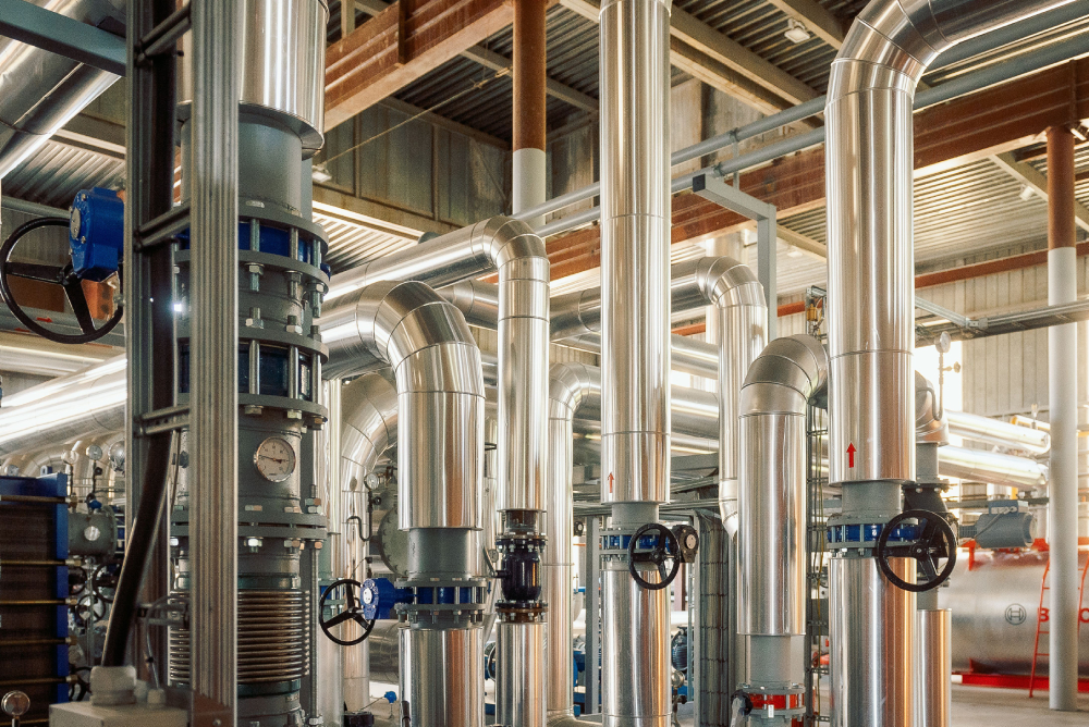 View of wood chips boiler house heating system Coastal Resources Group