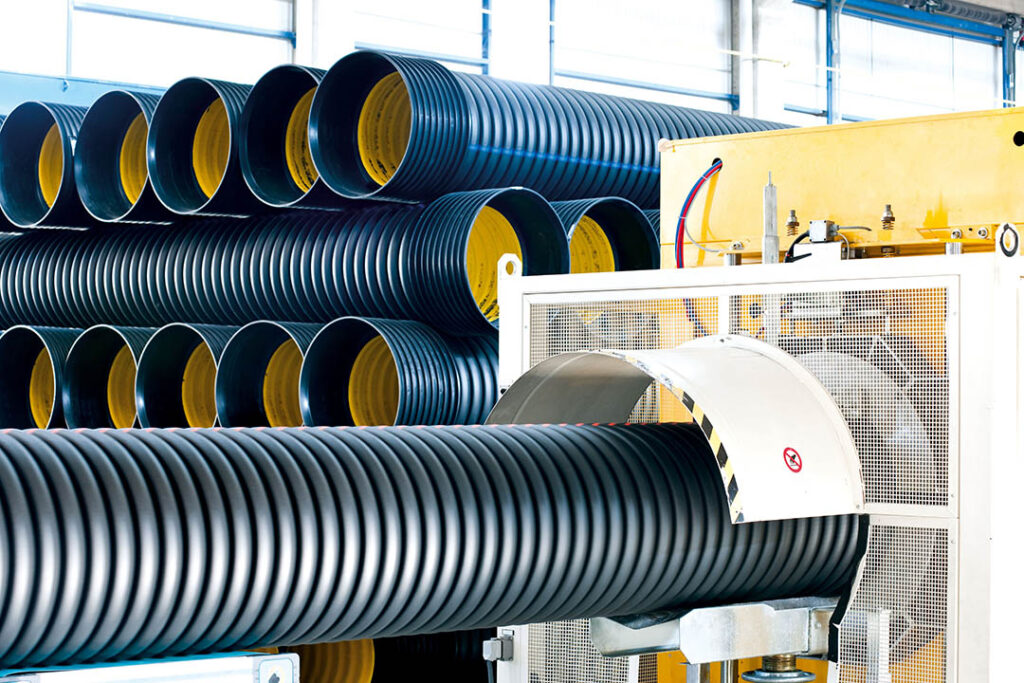 stacks of HDPE double wall corrugated pipe