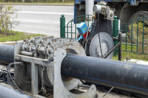HDPE pipe fusion equipment at a jobsite