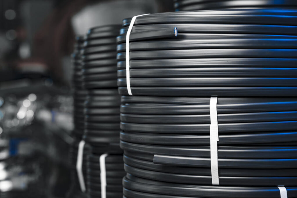 stacks of HDPE coil pipe